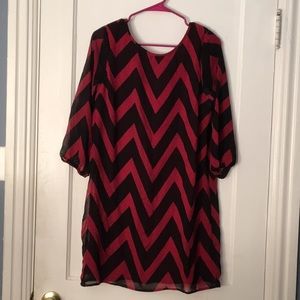 Black and Red Chevron sheer L/S dress - Size M!